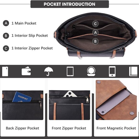 Women Crossbody Bag Vegan Leather Multi Pocket Travel Purse Adjustable Strap - Picture 3 of 6